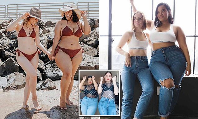 Two best friends wear the same clothes to show how it looks different on each body type