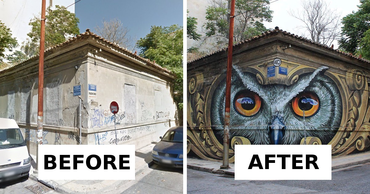 Fifteen 'before' and 'after' works that show insane and amazing street art