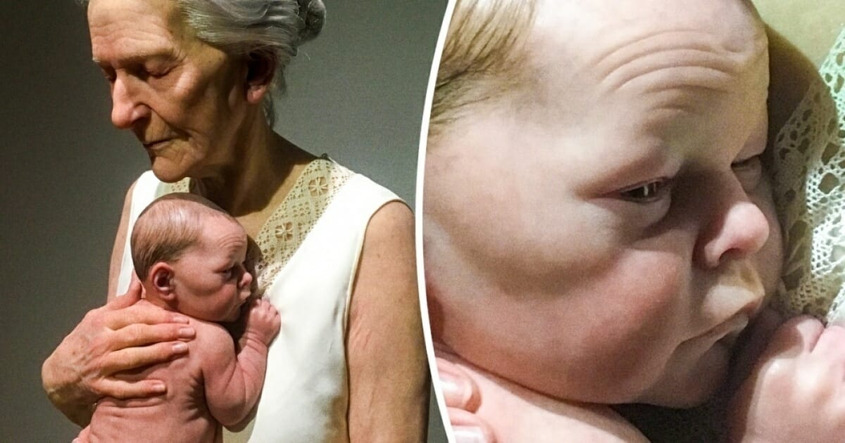 If you think this is a photo of a grandmother holding her grandson, take a closer look again