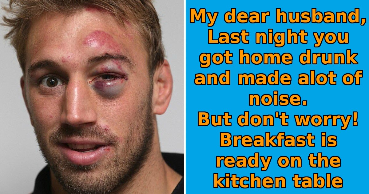 Jack woke up with black eye and a crazy hangover, found his wife's strange note and started crying