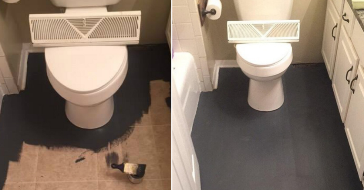 A woman stunned DIY stars all over the world when she replaced the bathroom floor with black paint and fake tile painting