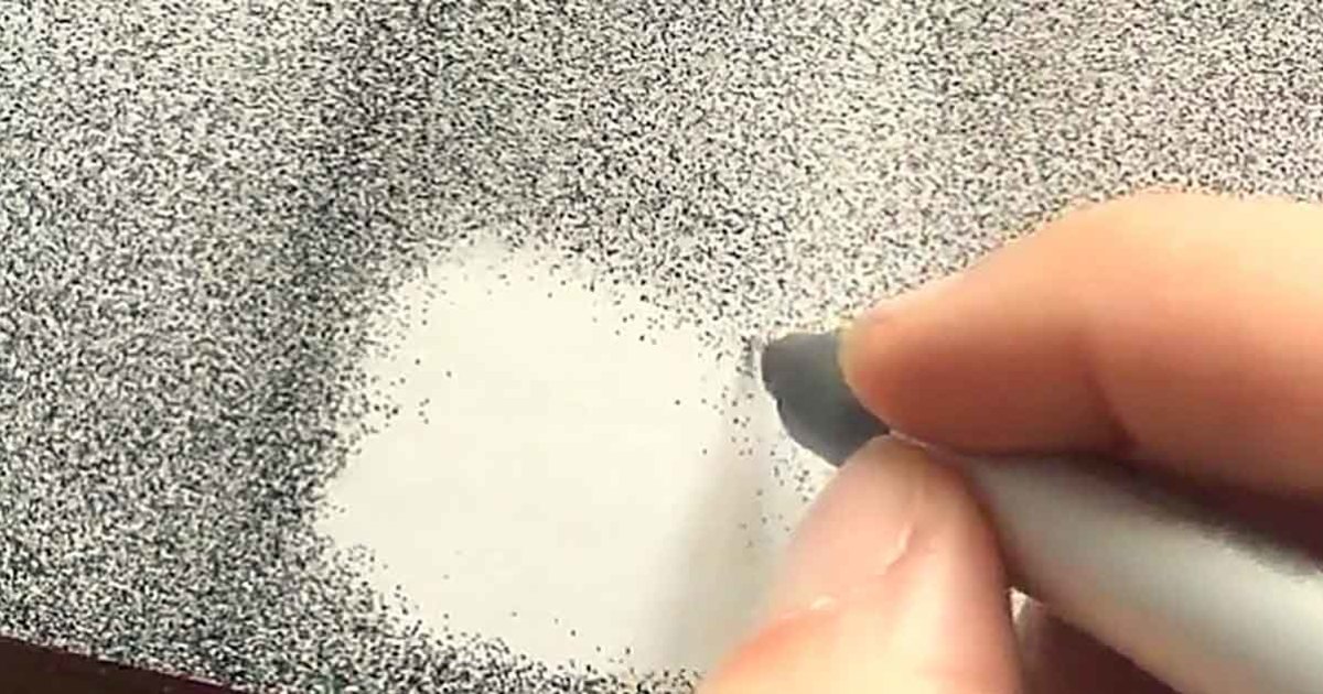 She started drawing dots on a paper. But wait until you see what happens as the camera moves away